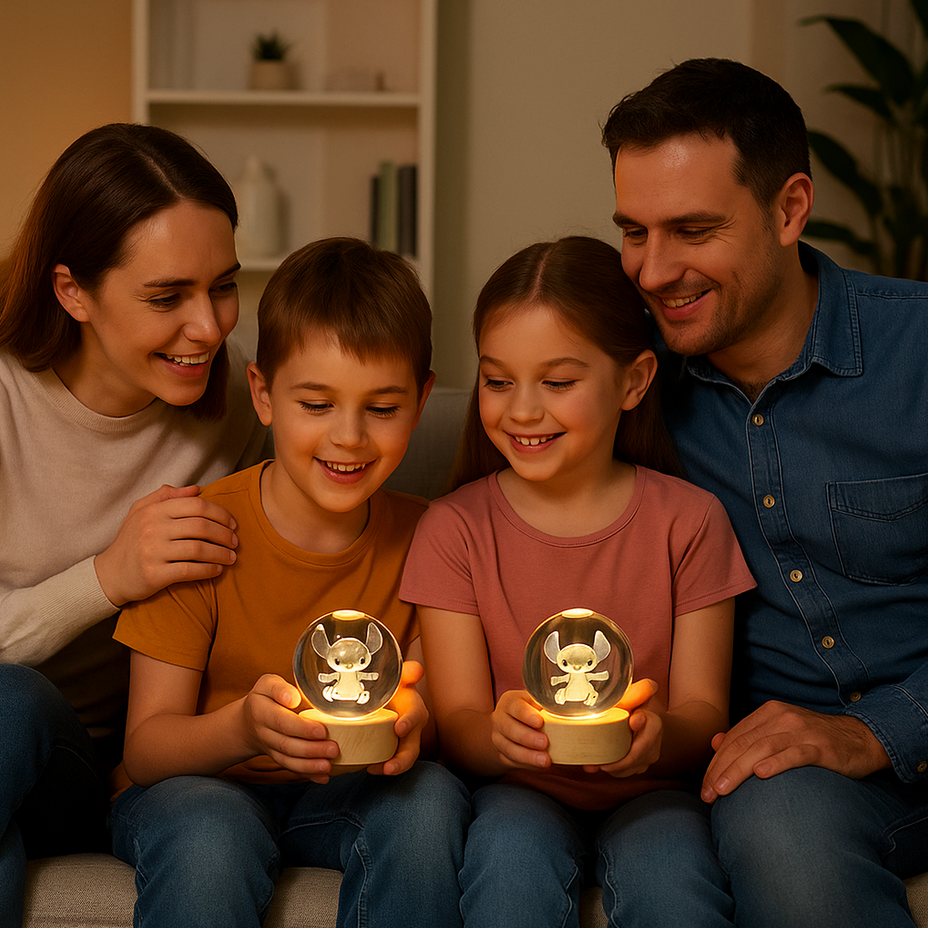Lámpara de Cristal LED 3D de Stitch – El regalo mágico que ilumina la pieza de tus hijos 💙✨