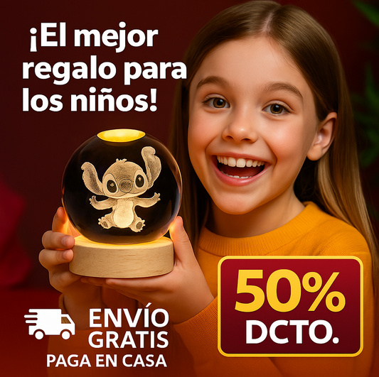 Lámpara de Cristal LED 3D de Stitch – El regalo mágico que ilumina la pieza de tus hijos 💙✨