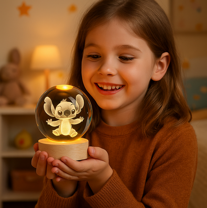 Lámpara de Cristal LED 3D de Stitch – El regalo mágico que ilumina la pieza de tus hijos 💙✨